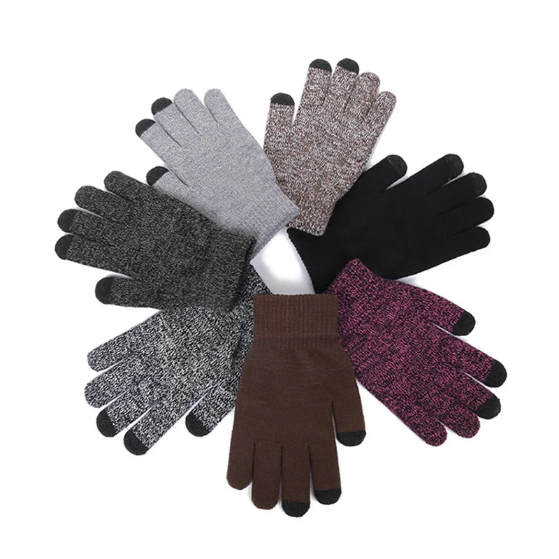 Europe and the United States plus size thickening winter riding knitted touch screen gloves warm texting elastic non-slip gloves