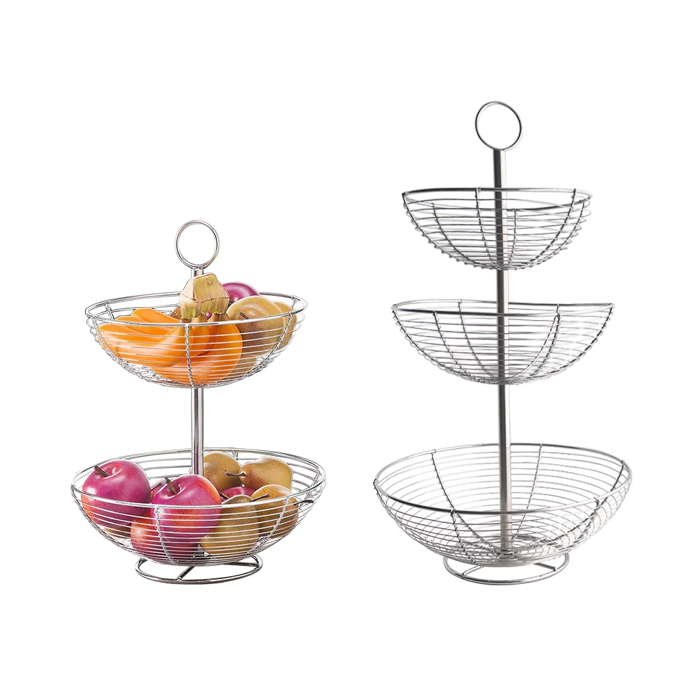 Modern Detachable Metal Wire Fruit Basket 3 Tiers Chrome Wire Metal Fruit Bowl For Kitchen Counter Organizer