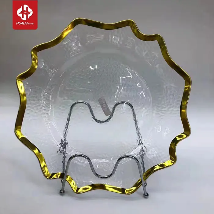 hot sale wholesale eco-friend reusable gold diamond rim round  plastic acrylic charger plates for dinner wedding