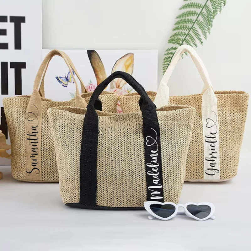 Women Summer Canvas Tote Bag Ladies print Anchor canvas tote Large straw Beach Bag Knitted Crochet Tote bag