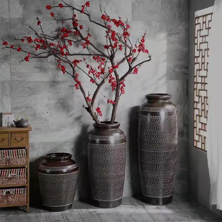 modern rustic big  ceramic pottery  floor vase for hall  hotel villa decoration