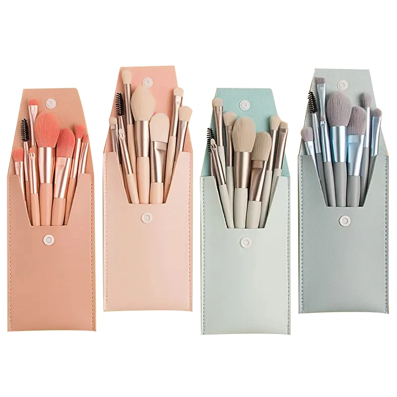 Custom Logo Portable 8pcs Plastic Handle Nylon Hair Makeup Brushes High Quality Make Up Tools Kit Makeup Brush Set