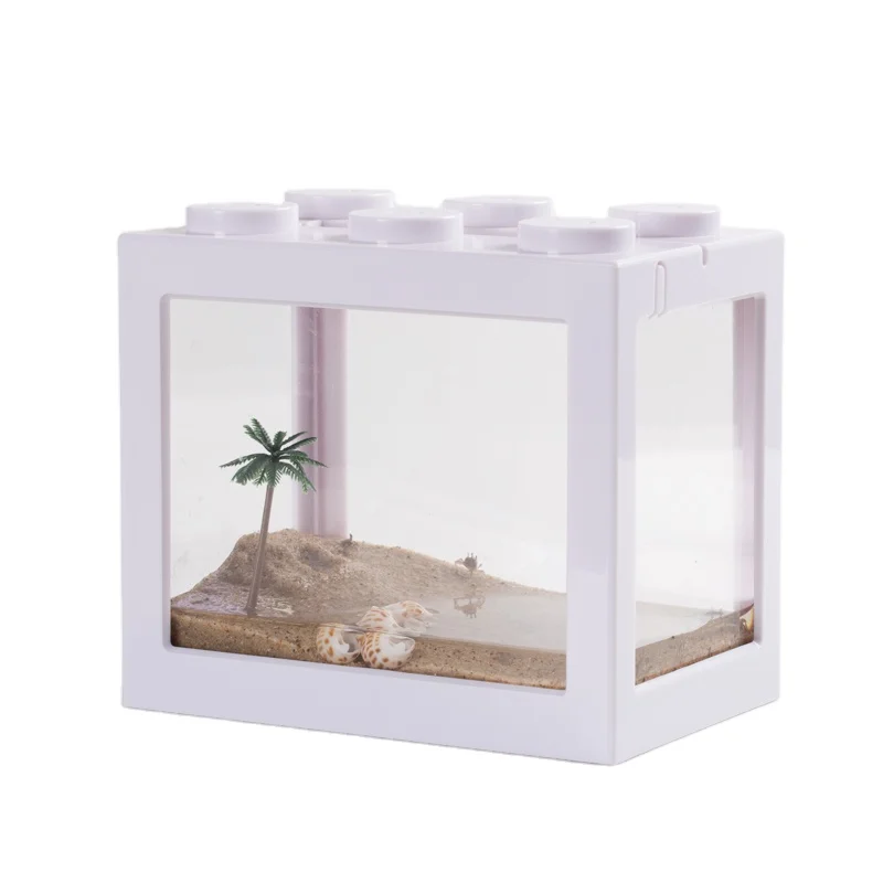 Lego Mini Aquarium Building block fish tank  with led light optional Betta fish Fighting Cylinder Rumble Fish