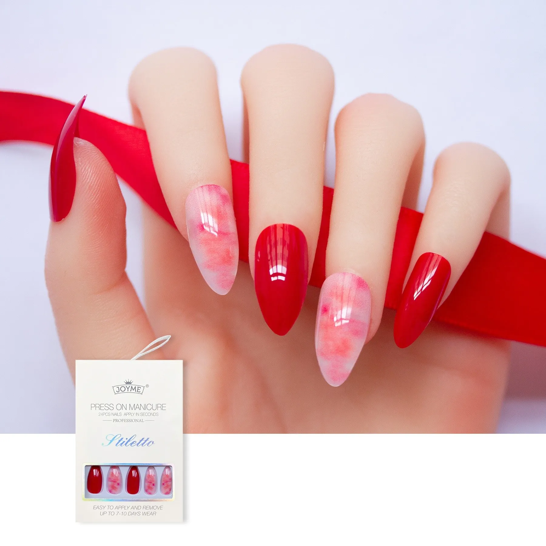 Горячая продажа 24 шт./кор. балерина розово-красный Новая женская зимняя обувь с острым носком; Цвет поддельные ногтей с любовью костюм для девочки со съемным рисунки на ногтях пресс для ногтей, для нанесения с помощью клея