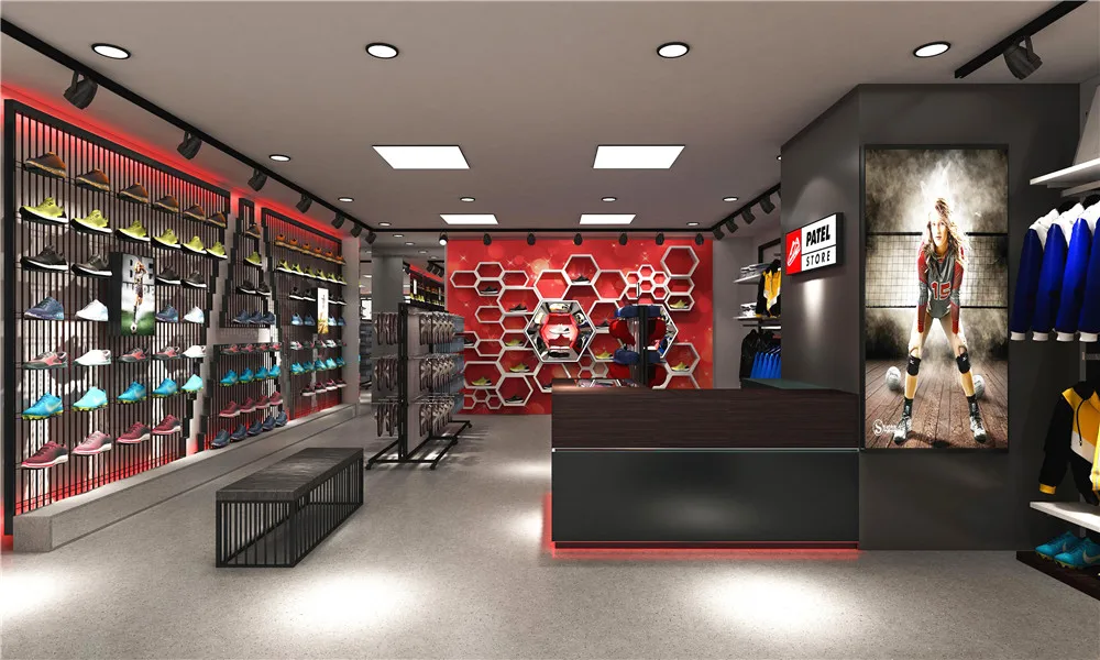 Trendy Commercial Sportswear Shop Fitting Full Set Display Racks Custom Sports Shop Interior Design for Activetwear