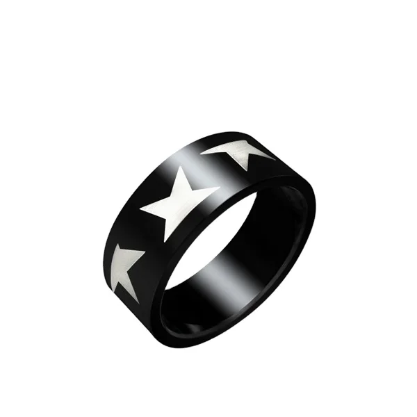 Top Grade Fashion Jewelry Stainless Steel Wedding Band Ring, Modern Mens Black Stainless Steel 8mm Star Ring