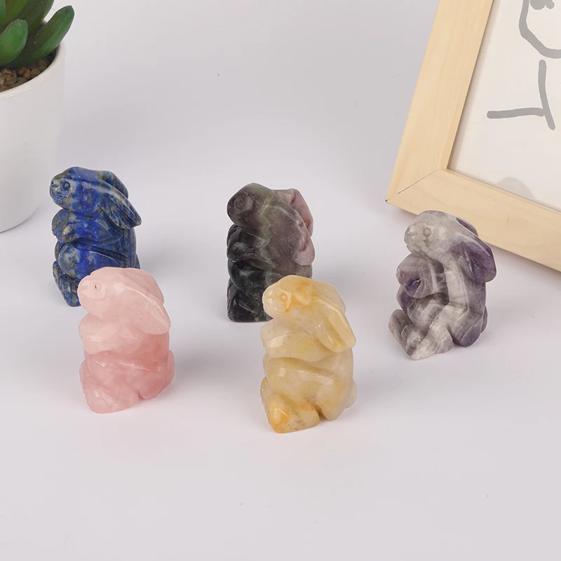Natural Stone Manufacturer Hand Carved Small Crystal Animal Figurines Fork Craft