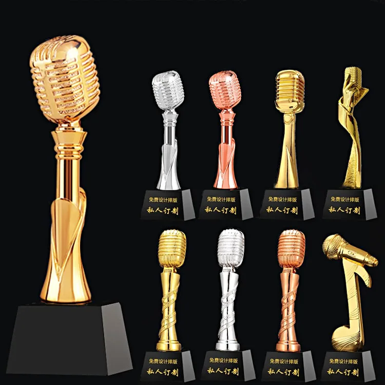 Golden Music Microphone Resin Glass Award Metal Trophy Crown Crystal Trophy Award