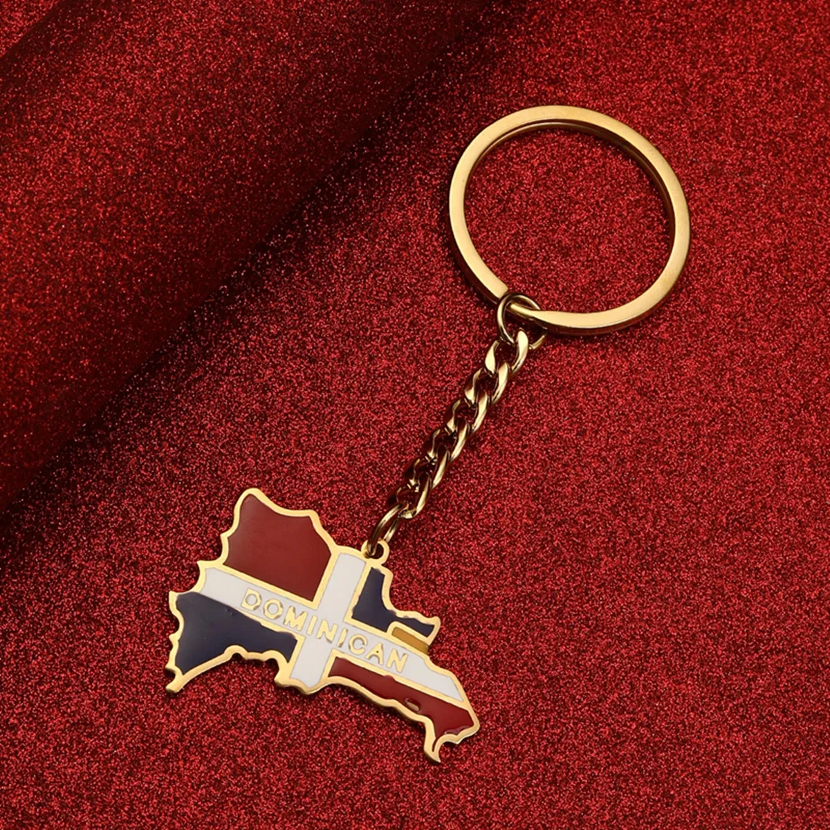 Stainless Steel Metal Keychain Custom Enamel Keychain Dominican Republic Map Keychain