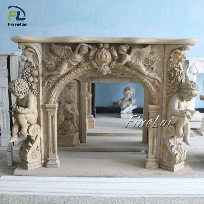 Finelai good quality contemporary arch built-in carved marble fireplace