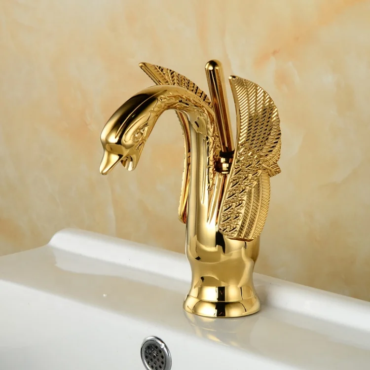 Luxury single hole bathroom washing water tap animal solid gold faucet