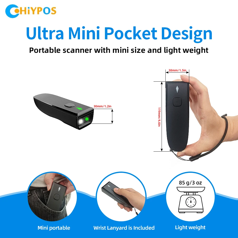 2D Mini Barcode Scanner Portable 3-in-1 Bluetooth & USB & 2.4G Wireless QR Scanner Pocket Wireless Reader bar code scan gun