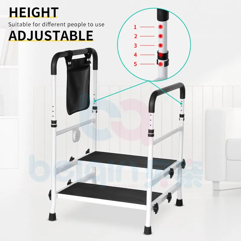 Step Stool with Handle and Non Skid Rubber Platform stainless steel Sturdy Stool with safety rails for Seniors