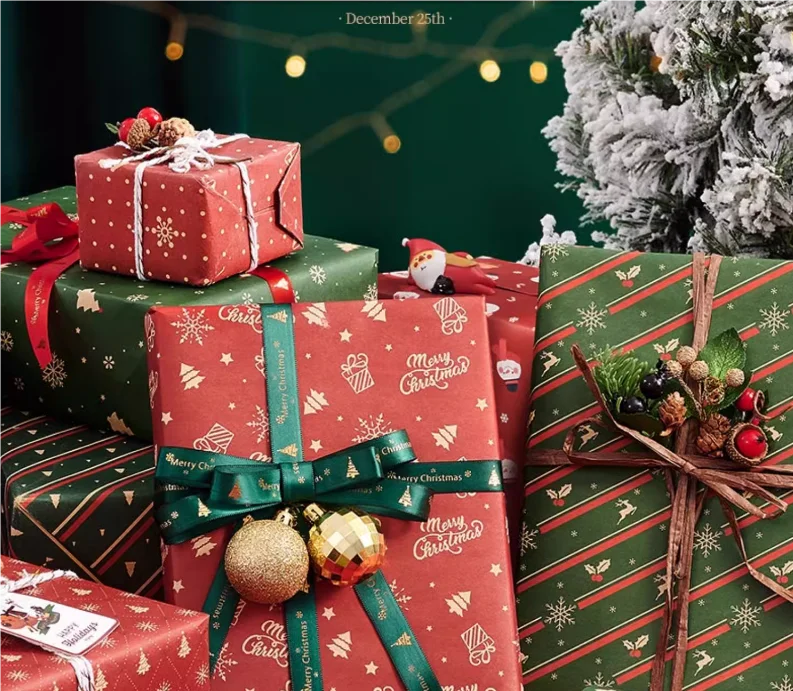Christmas gift wrapping paper high-end floral paper handmade DIY material kraft paper book cover Christmas gift box