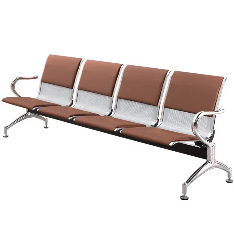 Luxury Barber Shop Medical Stainless Steel 3 Seats Office Public Waiting Bench Chair