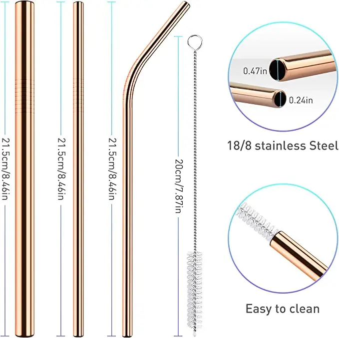 Metal Straw Set Short Cocktail Straws Stainless Steel Gold Metal Reusable Drinking Straws
