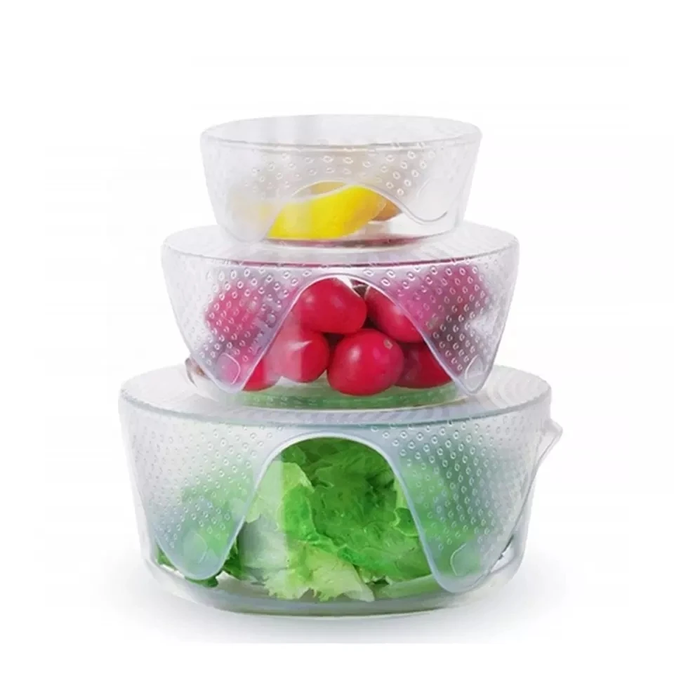 Reusable Silicone Wrap Cling Wrap Shrink Film Sheets Lids Cups Bowls Cover Protector in BPA-Free Silicone material