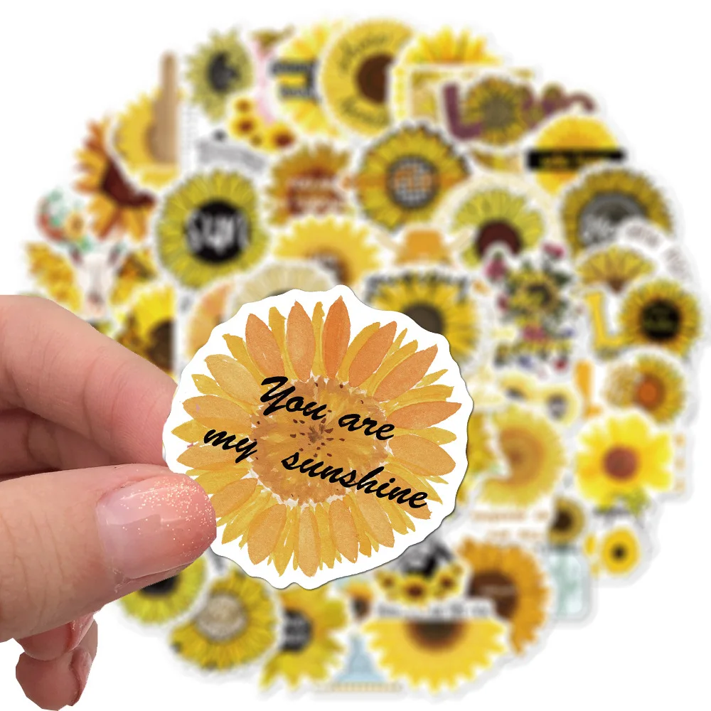 50pcs/bag Sun flowers with Inspirational Words in English stickers alphabet Waterproof PVC Vinyl Removable Stickers for kids