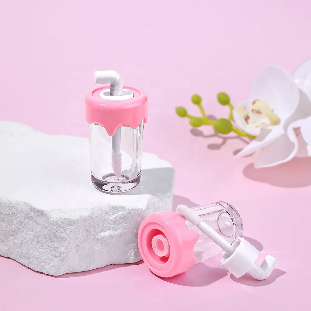 Wholesale Custom Colorful Coffee Milk Tea Cup Lip Gloss Packaging 7ml Drink Lipgloss Container Tubes With Applicator