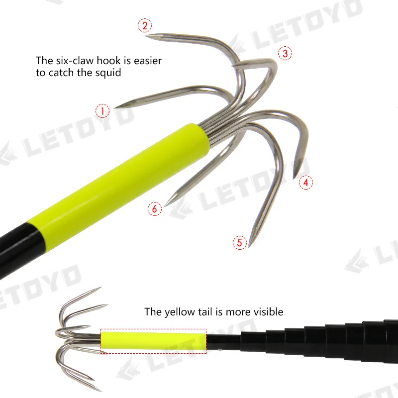 Squid Fishing Gaff 3m 4m Saltwater Telescopic Rods Hook Harpoon Spear Fishing Net Dook Squid Jig Egiing Rod With Squid Boat Hook