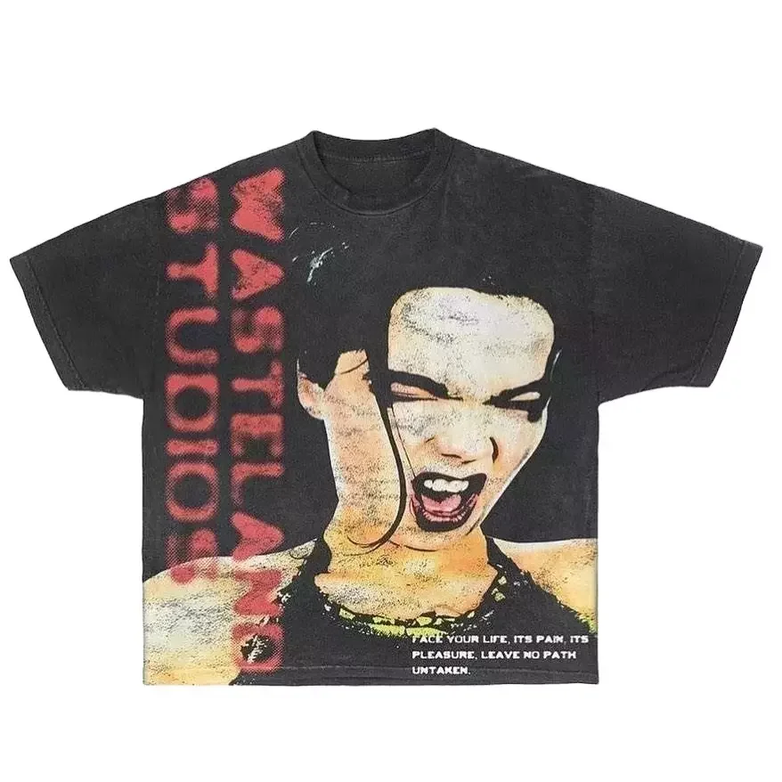 220 Gsm Hip Hop Tshirts Printed Streetwear Vintage Acid Wash Men Women Tshirt Oem Custom Oversized Cotton Short Sleeve Casual