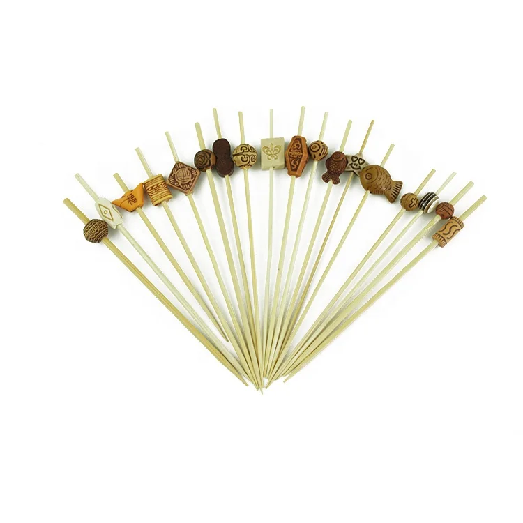 China factory Colored Beaded Decorative Bamboo Cocktail Skewers
