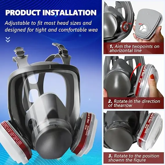 Industrial 6800 Gas Mask with Two Interface and Particular Filter Rubber Respirator with Cotton Filters Cartridge Retainer