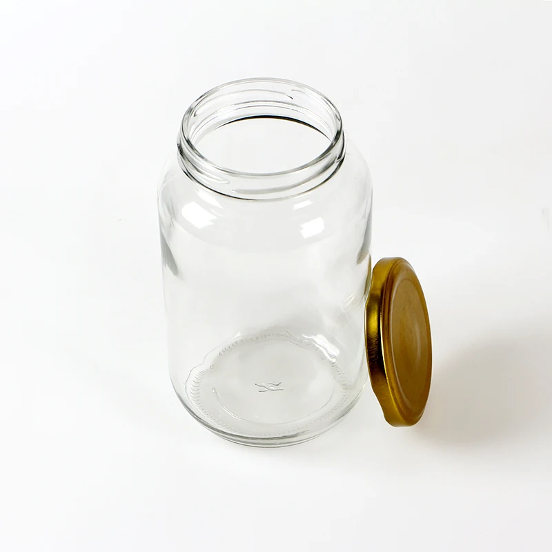 Food Grade 720ml Empty Glass Food Storage Jar for Pickles Honey Bee with Metal Cap