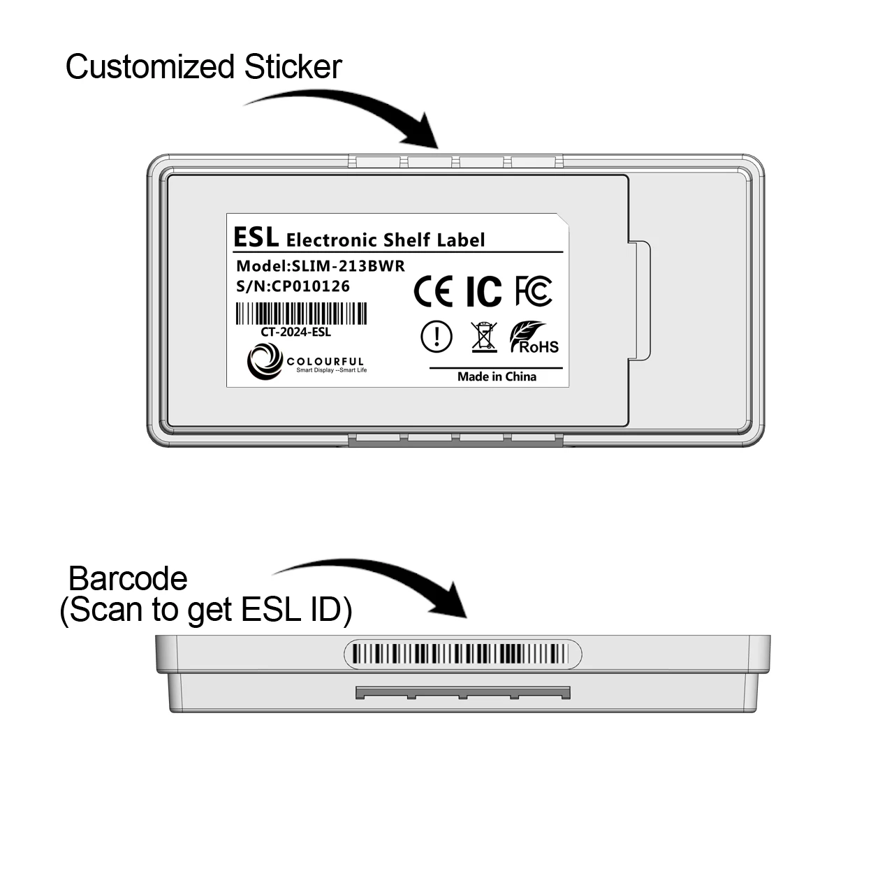 New design 2.4Ghz wireless control 2.13 inch ESL Tag supermarket 2.13 inch ESL label e-ink label