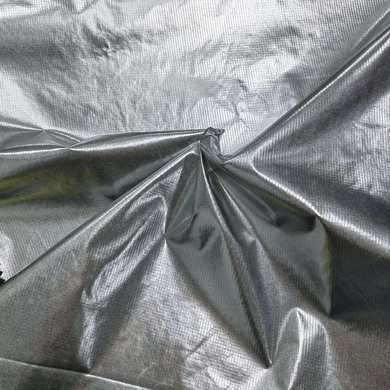 100% Polyamide 20D Silver Ripstop Nylon Fabric Aluminum Foil Print Coated For Jacket Lining