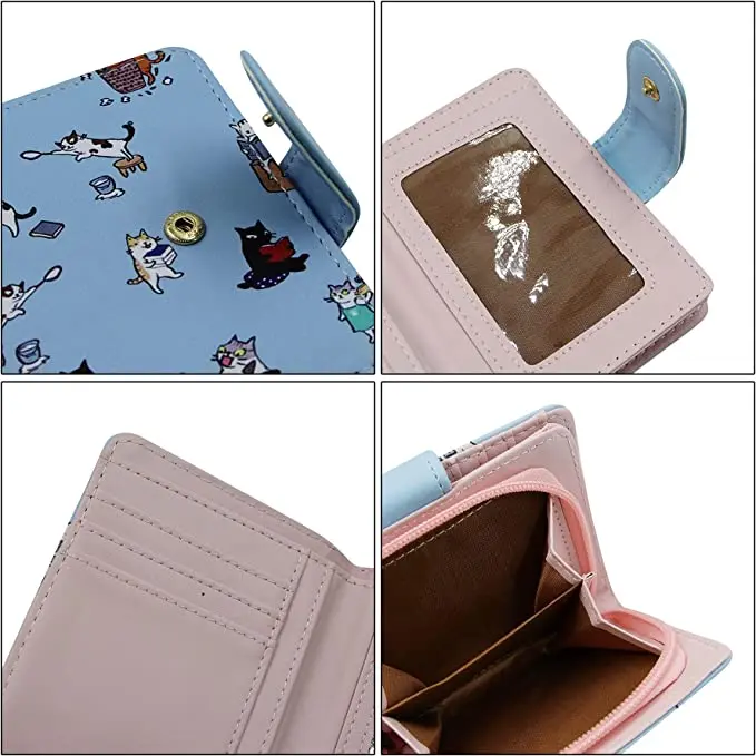 Girls Zipper Wallet Cute Cat Printed Purse Coin Card Holder