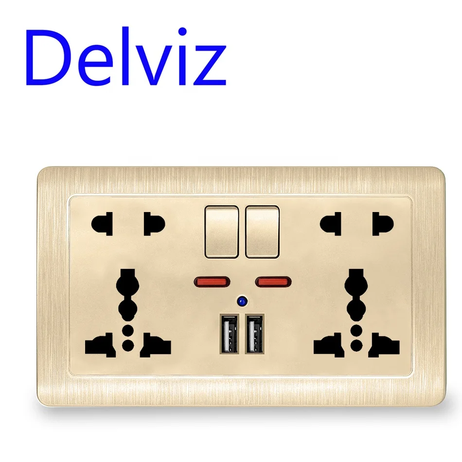 Delviz Power supply outlet, Push button control, LED indicator, 2.1A Dual Charger Port, International universal USB Wall Socket
