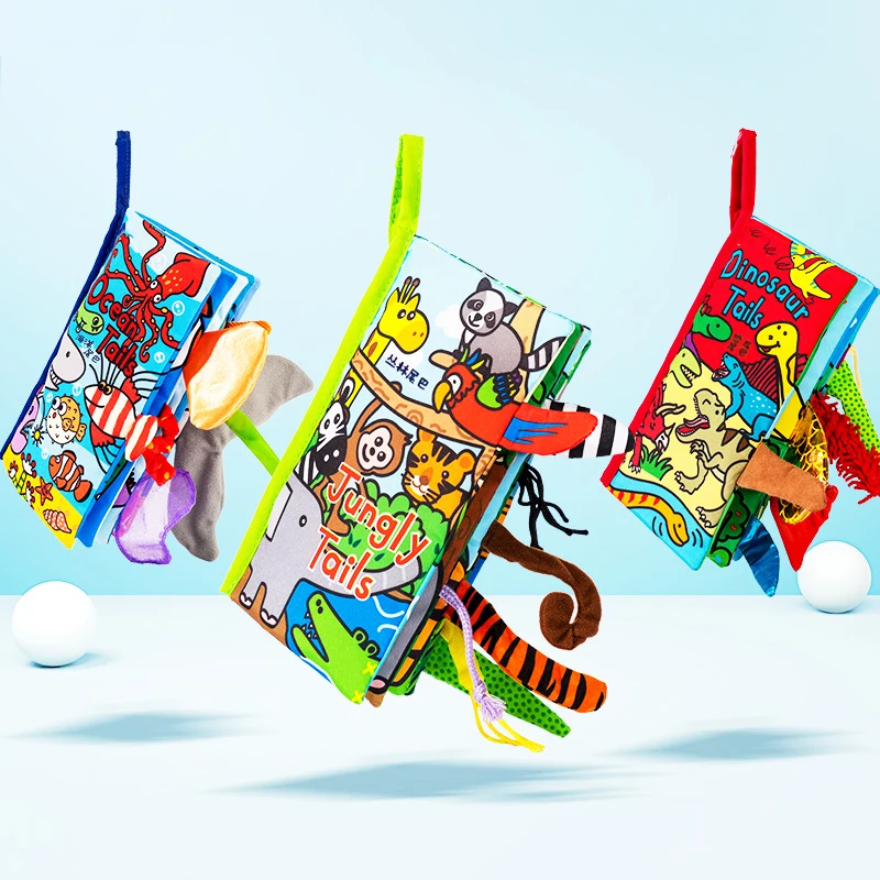 Educational baby Soft fabric Cloth Book Baby Sensory Finger Toy Cartoon Animal Tail Cloth Books For Infant baby