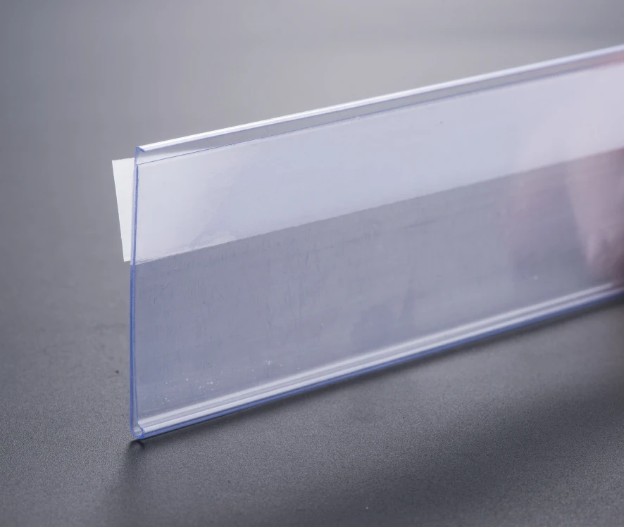 PVC plastics adhesive label holder with transparent double-side tape, Extrusion data price strip for supermarket/shop