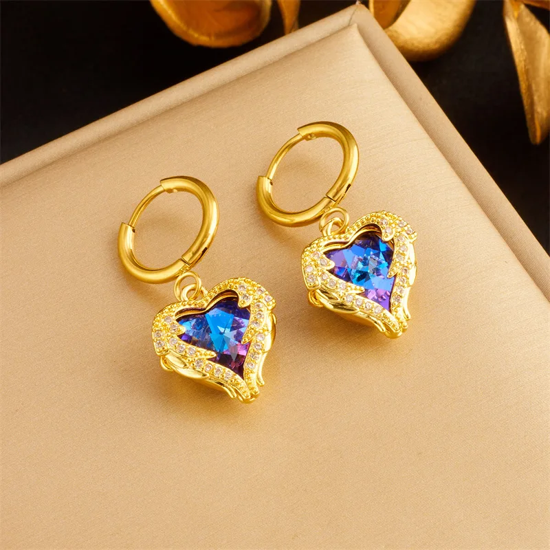 Y&J Fashion Love Earrings With Diamond Gold Plated Heart Ocean Pendant Jewelry