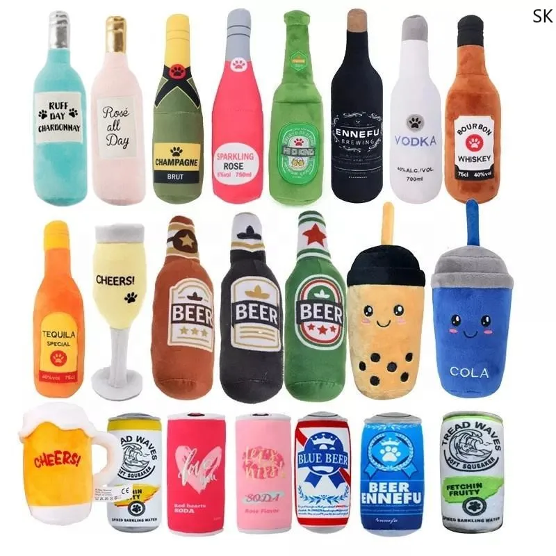 Beer Bottle Shape Pet Plush Toys New Design Soft Stuffed Plush Dog Chew Toys Squeaky Puppy Dog Chew Toys
