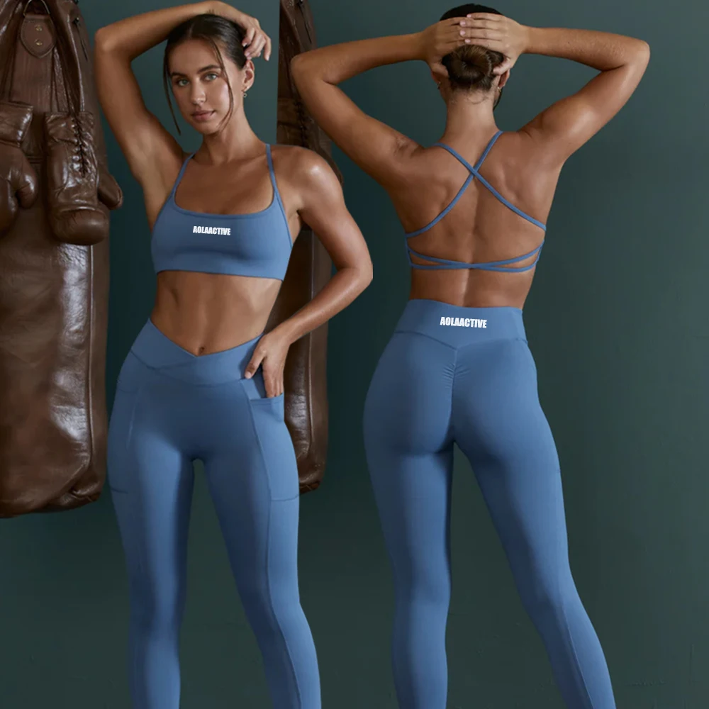 AOLA Yoga Set Seamless Bra High Waisted Seamless Yoga Pants  2 Pieces Seamless Leggings Fitness Wear