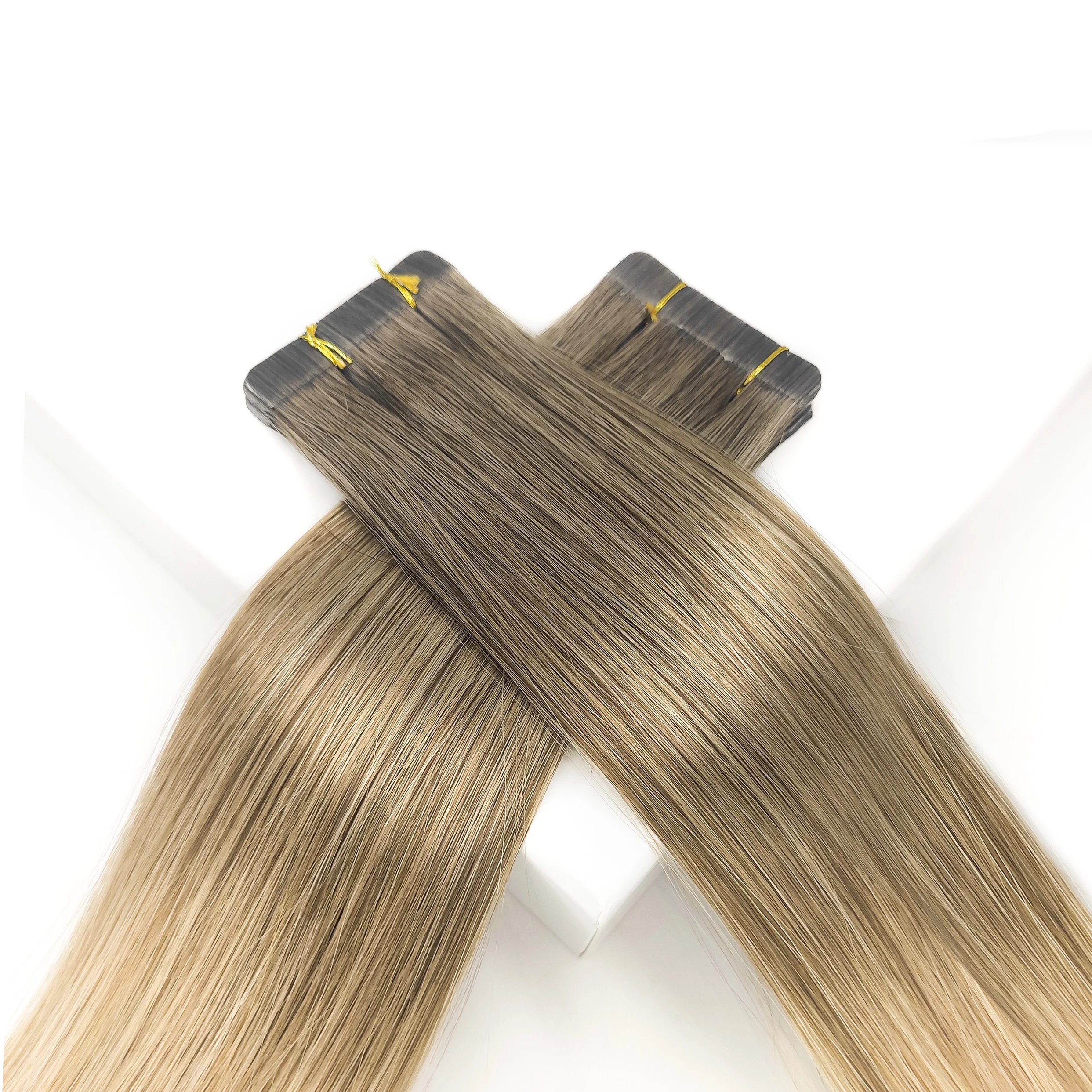 Wholesale Ombre Blonde Virgin Russian Hair Extensions Remy Invisible Keratin Double Drawn Pu Tape Hair Extension Human Hair