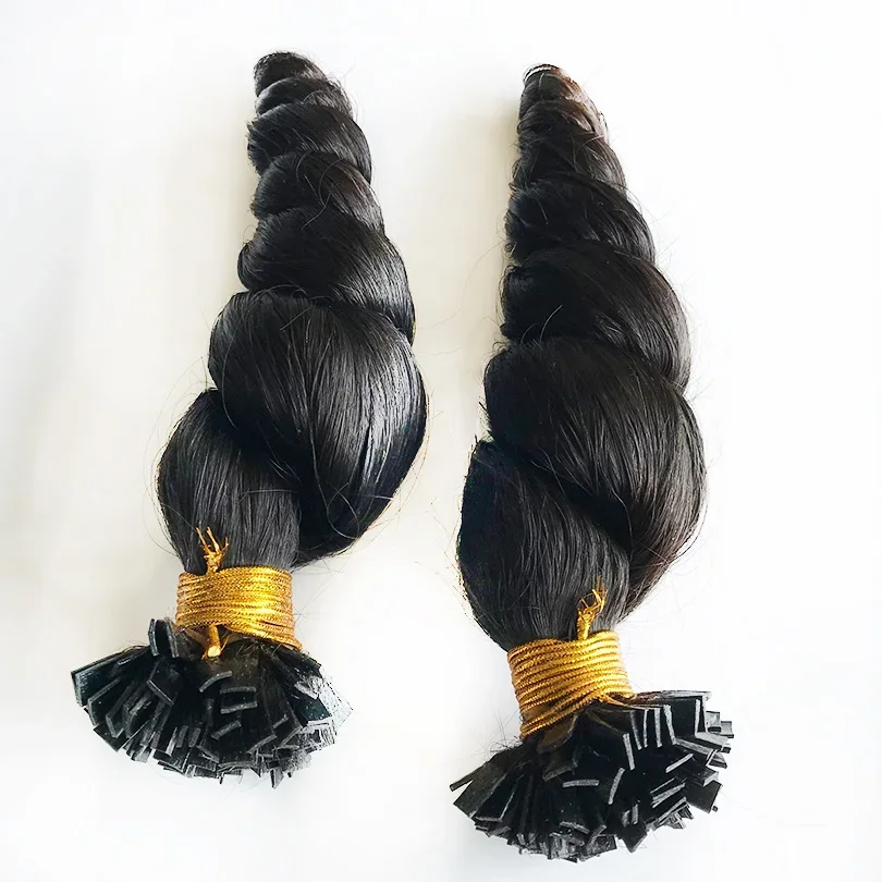 Flat Tip Fusion Keratin Human Hair Extensions, Loose Wave, 100 Strands