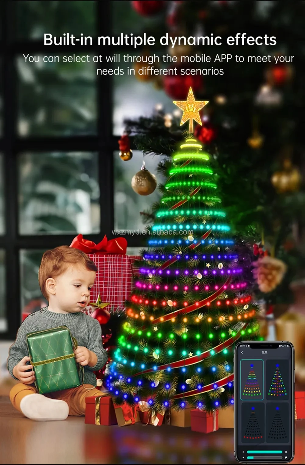 DIY Smart Christmas Tree Lights with Bluetooth APP Remote Control, 400 RGB Suitable for High LED Christmas Tree Decorative Light