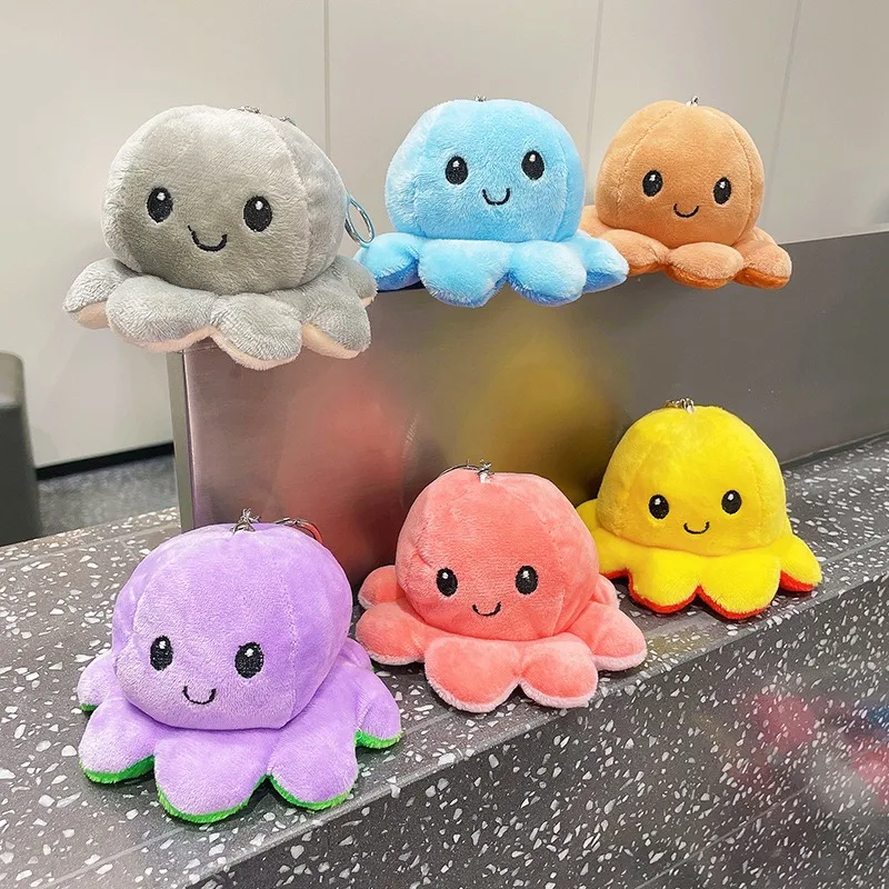 Cute Ocean Animal Student Backpack Pendant Keyrings Plush Doll Wholesale Flipped Plush reversible octopus keychain plush