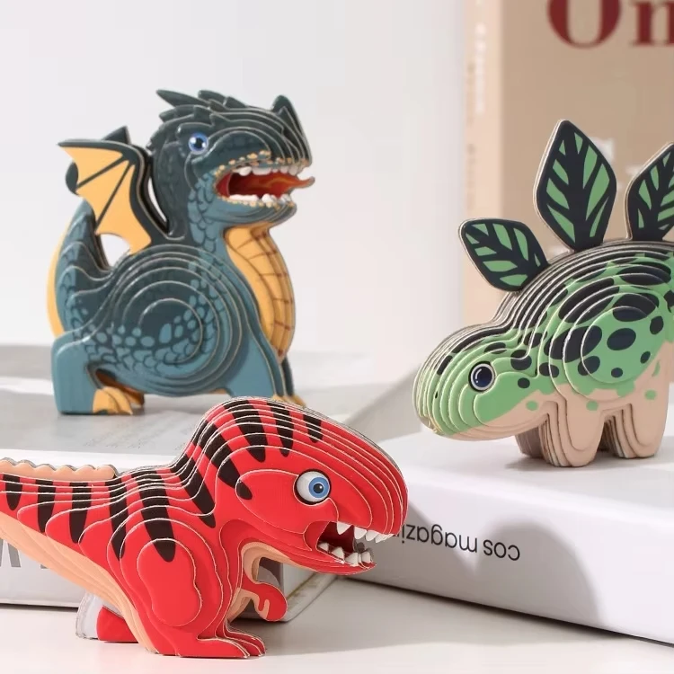 hot selling Kids Paper Puzzles Animals Shark Santa DIY Tyrannosaurus Rex Dinosaur 3D Puzzle Toy