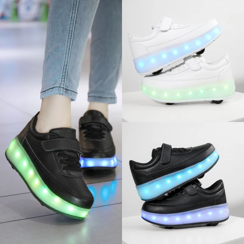 Simple Skates Walking Retractable Flashing Skating Led Lighting Sneakers Heelys Four Wheel Roller Skate Shoes with Led Light