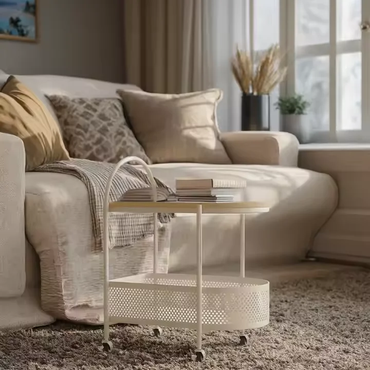 Solid Wood Movable Side Table Creamy Log Coffee Table for Living Room and Bedroom Popular Home Furniture