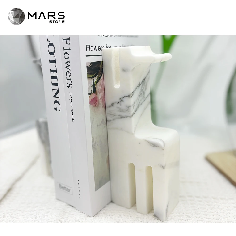 Chinese Factory Arabescato Marble Bookend White Bookshelf Natural Stone Book Ends Marble Gifts Home Decor