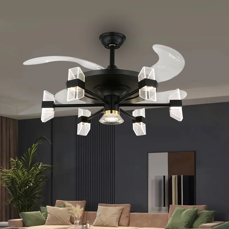 Bedroom Living Room F9701 Quiet DC Motor 6 Speed Retractable Ceiling Fan with Light