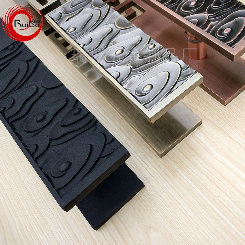 Chinese style antique copper solid aluminum Carving glass door long pull handle