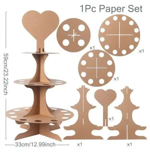 2023 Three-layer Vintage Kraft Paper Wedding Confetti Holder Stand Box Tray With 30 Holes Dried Flower Petals Confetti Tray Set