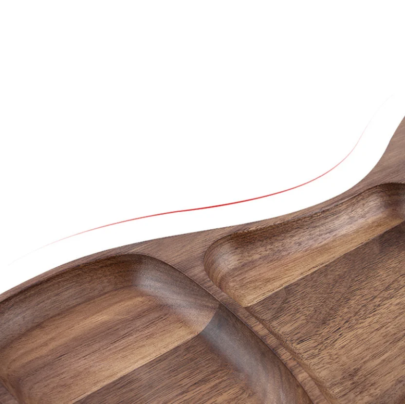 Custom Shape Natural Wood Plate Dishes Decorative Wood Product Serving Tray Appetizer Tray Divided 3 Sections Perfect for Snacks
