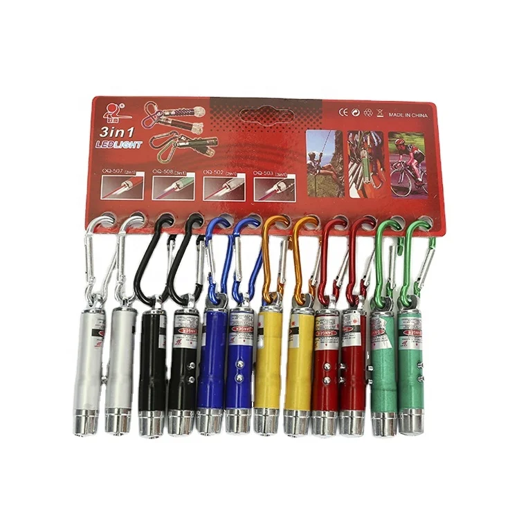 Clip Keychain Flashlight Button Cell Pen Flash Light 3 in 1 LED Lighting Money Detect Laser Pointer Mini Flashlight